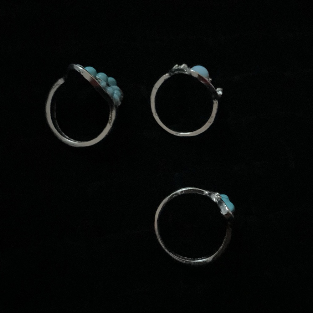 New x3 Silver Tone Rings Turquoise Inspired Trendy Fashion Ring Set Size 7 / 8 - Picture 3 of 6
